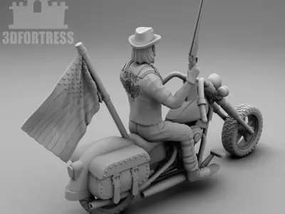 Biker with a flag 3D print model