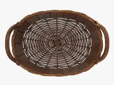 Wicker basket oval  with handles dark brown 3D model