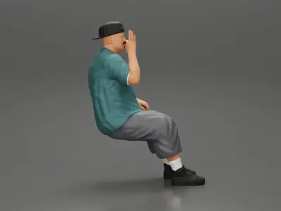 Gangster homie in cap backwards Sitting On the car Smoking Cigar 3D print model