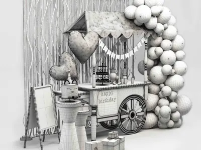 Birthday set Gold 3D model