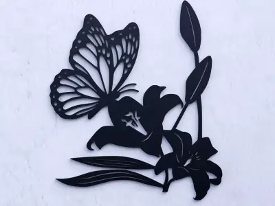 Butterfly on Flowers Wall Decoration  3D print model