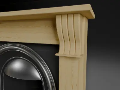 Pine Mantelpiece with open metal fireplace 3D model