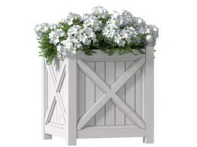  White flowers in a garden planter Patio 3D model