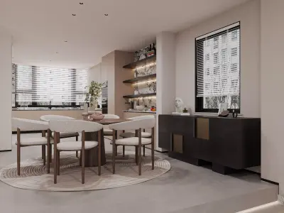 Modern living room dining room interior scenes 523 3D model