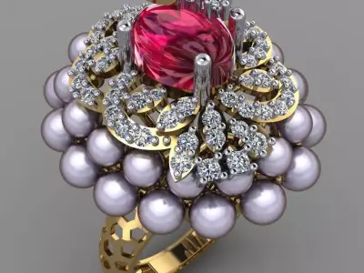 Ruby Oval with Daimonds Ring 3D printable Model 3D print model 3D print model