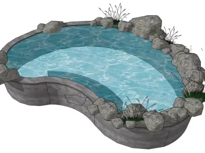 3D Rock Water Pond with Plants  Garden Water Feature 3D model