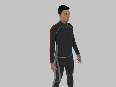 Surfer man in wetsuit Low-poly 3D model