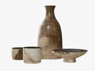 Brown Stains Sake Set 3D model