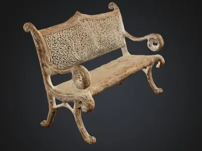 Regal Carved Wooden Bench Low-poly 3D model