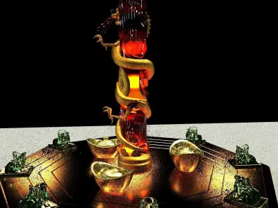 Chinese dragon with yuanbao 3D model