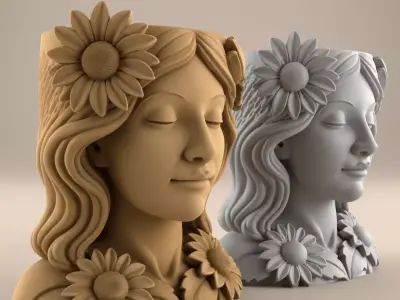 Sunflower Girl Planter urn candy and candle container 3D print model