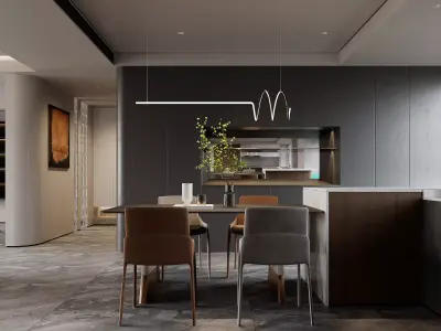 Modern living room dining room interior scenes 388 3D model