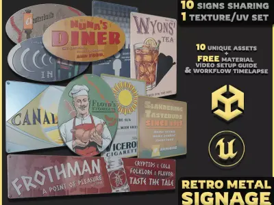Retro Metal Signs Asset Pack Low-poly 3D model