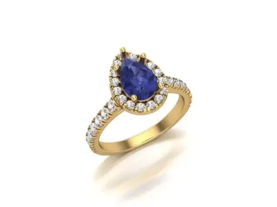 A Teardrop of Twilight The Pear Tanzanite Halo Diamond Ring 3D print model