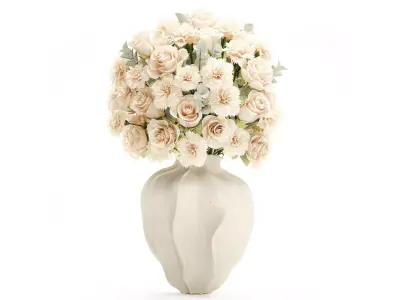 Beautiful Bouquet Beige Flowers Rose Carnation New vase decor 3D model