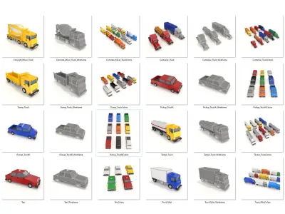 Cartoon Vehicle Pack - 145 Colors Low-poly 3D model
