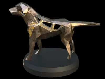 Steampunk Small Tan Dog Pose Low-poly 3D model
