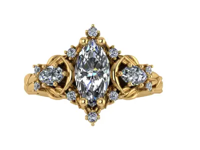Marquise diamond ring with leaf shank 3D print model