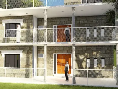 House two story with balconies 3D model
