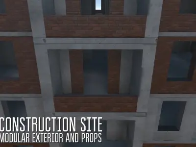 Construction site - modular exterior and props Low-poly 3D model