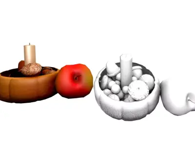 Harvest Fall Decoration - Acorns and Candle Low-poly 3D model