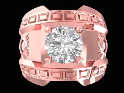 Luxury Geometric Men Ring with Round Diamond Center 2278 3D print model