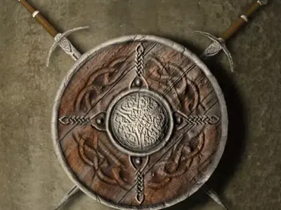 Shield and swords Low-poly 3D model