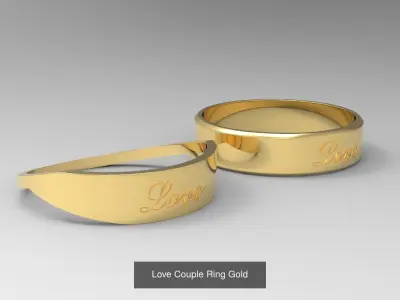 Couple Finger Rings with Fruit of Holy Spirit Gold 3D Model Pack