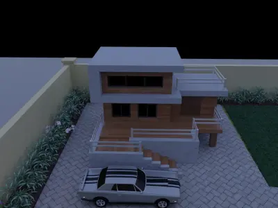 A modern house with big beautiful garden 3D model