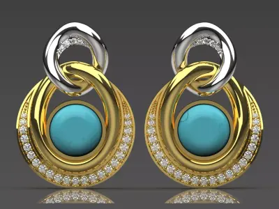 Two Tone Turquoise Dangle STL 3D 3DM Earrings model je0066 3D print model