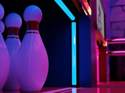 Bowling alley with neon lights 3D model