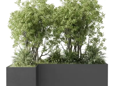 Concrete box plants on stand - outdoor plant 175 Low-poly 3D model