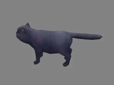 Cartoon black fat cat Low-poly 3D model
