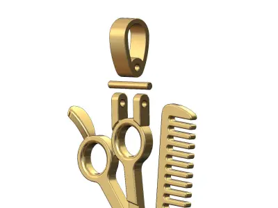 Scissors and comb barber pendant with bail 3D print model