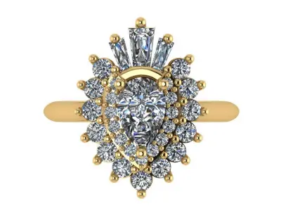 Cluster style pear cut diamond ring 3D print model