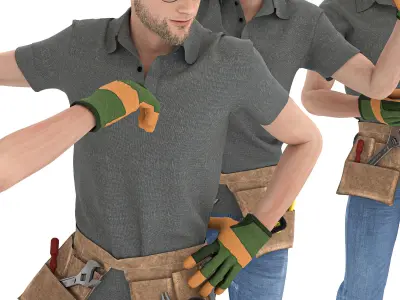Engineer man with tools 04 poses Low-poly 3D model