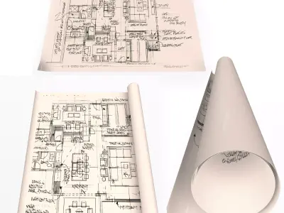 House Blueprints Set Low-poly 3D model