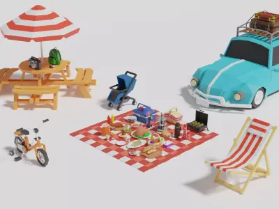 Simple Picnic Pack Low-poly 3D model