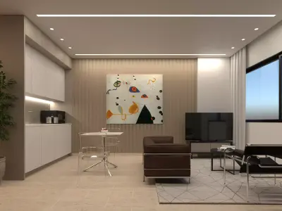 Living Room with Bedroom and Bathroom Interior 3D model