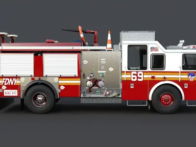 Fire Truck FDNY Engine with Interior Low-poly 3D model