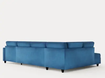 Garland U Bed Sofa Left Velvet Petrol Low-poly 3D model