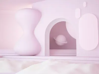 Scene with arch corridor and shape decorative elements 3D model