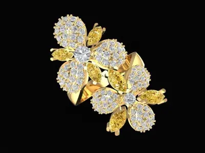 Luxury Floral Diamond and Emerald Cluster Ring for Women 1490 3D print model