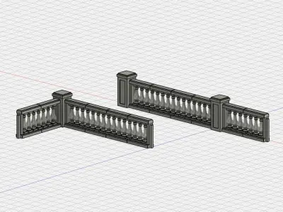 Model Railway Decorative Stone Balustrade with Pillars 3D print model