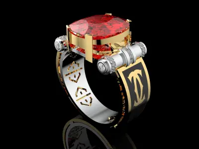 Luxury Designer Ring with Ruby and Diamonds 3D print model