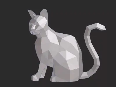 Polygonal Sitting Cat Low-poly 3D model