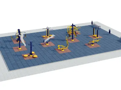 Sports ground with outdoor exercise trainers 3D model