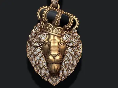 Leon pendant with royal crown diamonds and closed mouth   024 3D print model