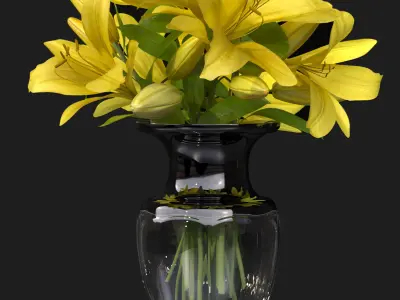 Yellow Lily Vase general decor for interior architecture design 3D model
