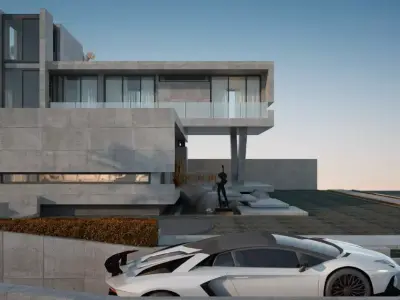 Modern Luxury Villa Concrete villa modern mansion Low-poly 3D model
